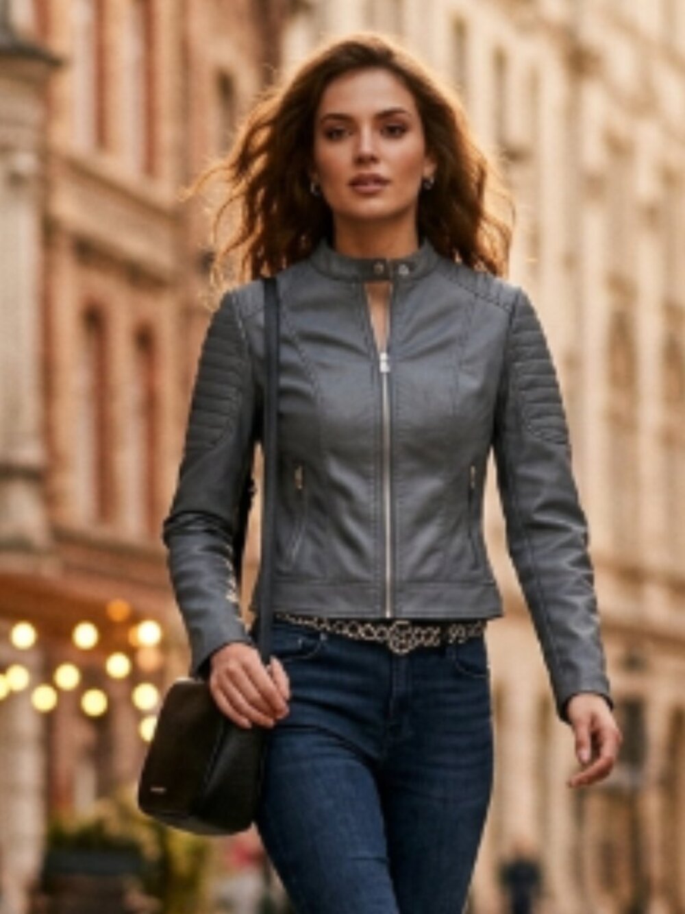 J2 by Jou Jou Gray Vegan Leather Moto Jacket Size S EUC